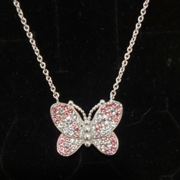 PANDORA *RETIRED* SS Dazzling Pink Butterfly Necklace w/ Pink and Clear Crystals - Picture 4 of 11